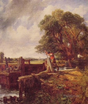 Paisajes Painting - Barco pasando una esclusa Paisaje romántico John Constable